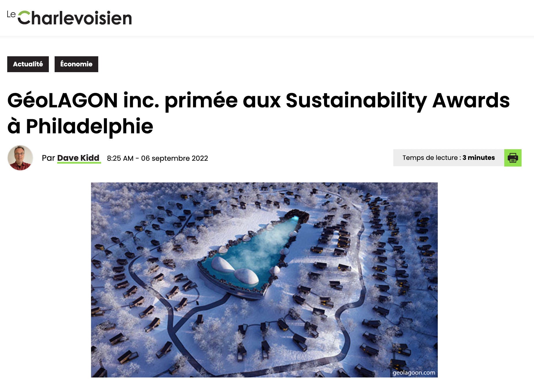 GéoLAGON inc. primée aux Sustainability Awards à Philadelphie
